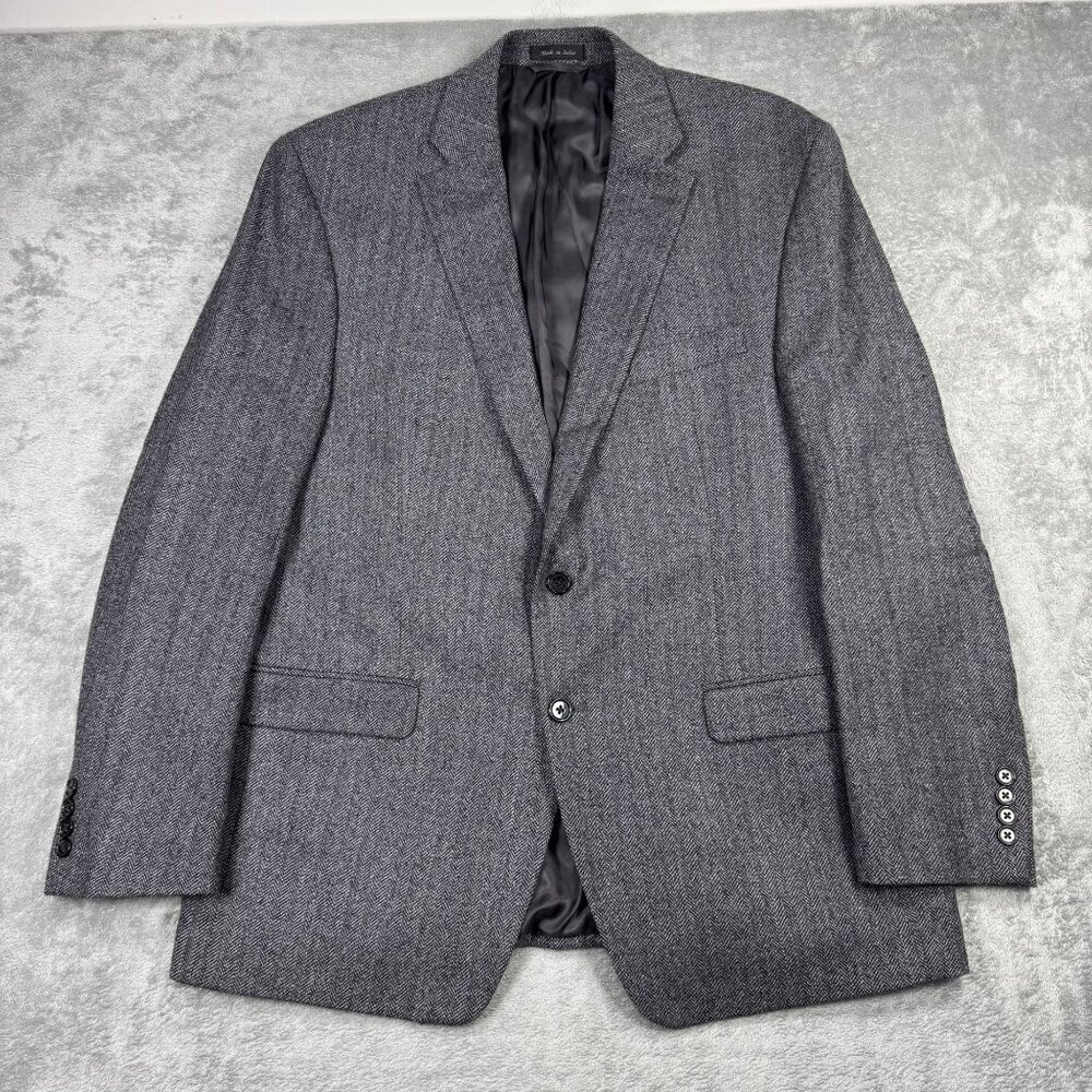 Vintage Lauren Ralph Lauren 100% Wool Herringbone Sport Coat Gray Suit Blazer